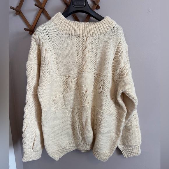 Hand Crafted Other - Butter Cream Yellow Hand Knit Wool Cable Patchwork Sweater XL